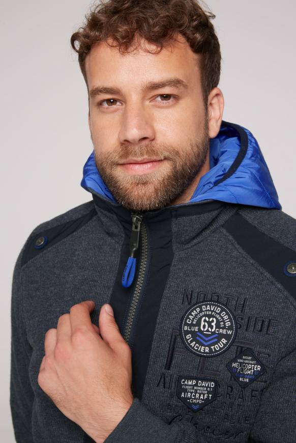 Soccx Strickfleecejacke mit abtrennbaren Kapuzen-Einsatz blue navy melange Günstiger Verkauf
