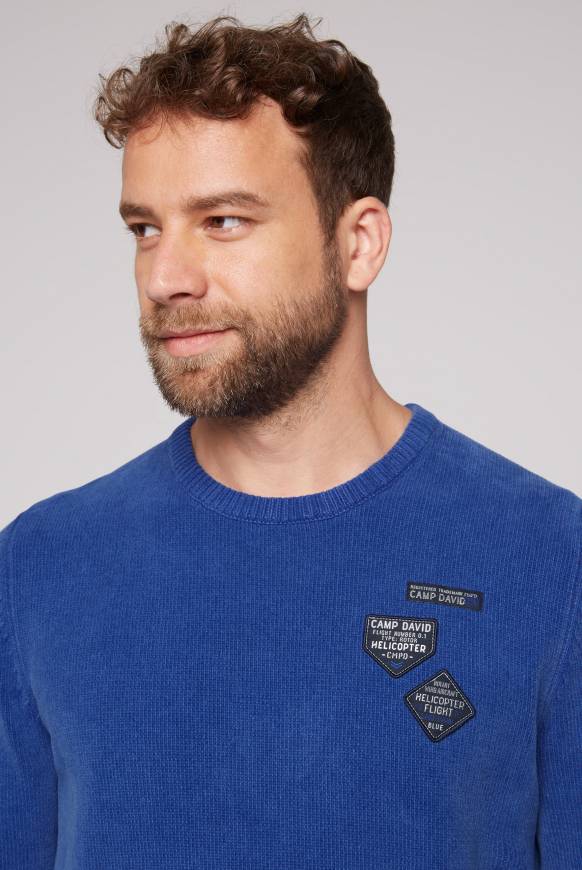 Soccx Chenille-Pullover Stone Washed mit Patches strong blue Versandkostenfrei