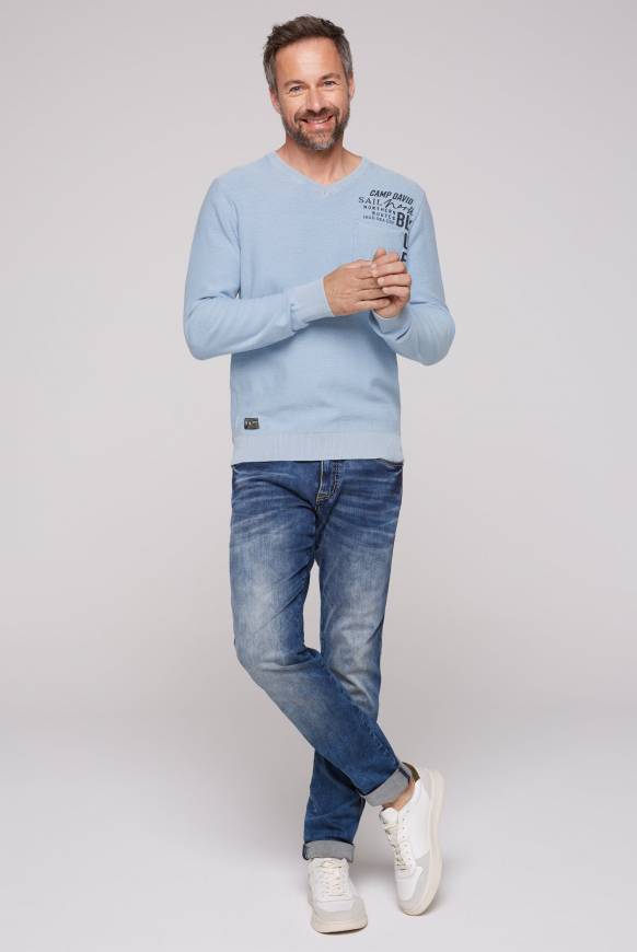 Soccx Pullover Linksstrick mit Used Look summer blue Preisnachlass