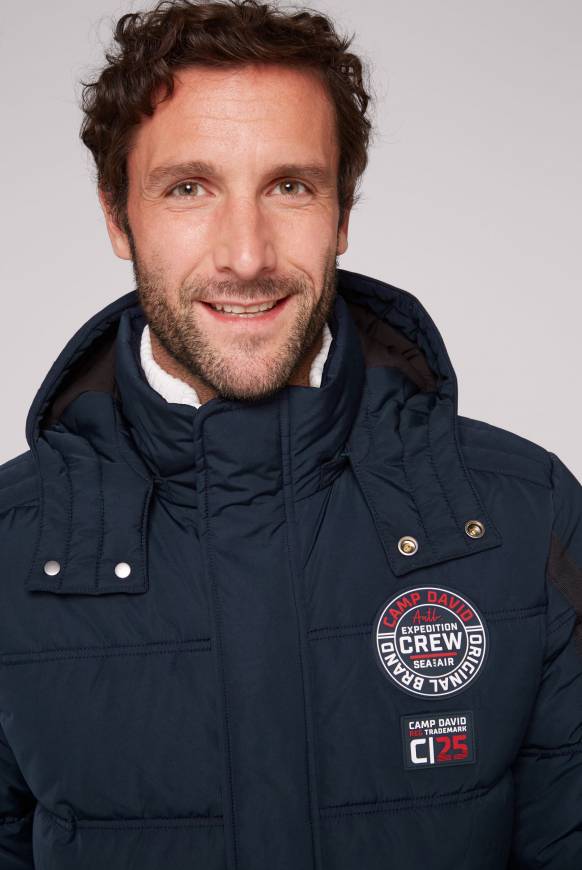 Soccx Lange Steppjacke mit Kapuze und Rücken-Artwork blue navy Vatertagsangebot