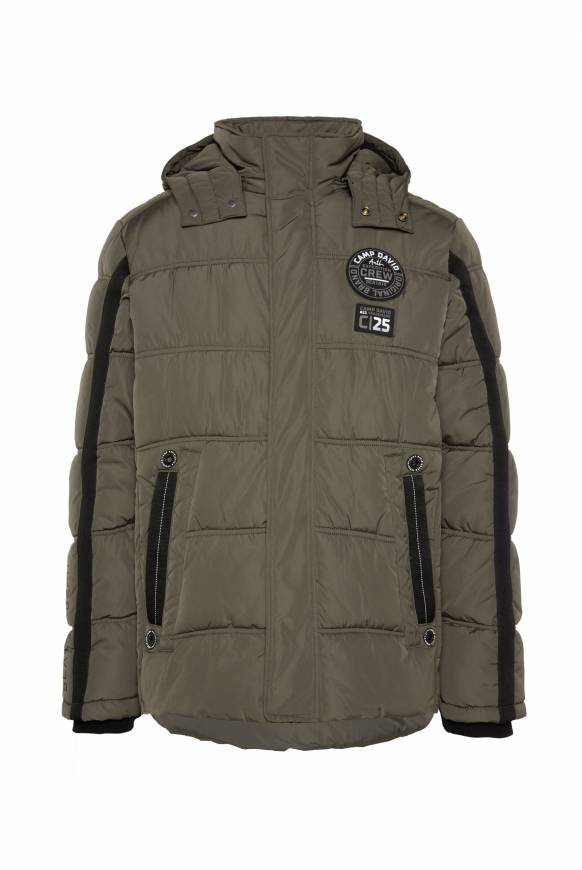 Soccx Lange Steppjacke mit Kapuze und Rücken-Artwork medium khaki Valentinstagsangebot