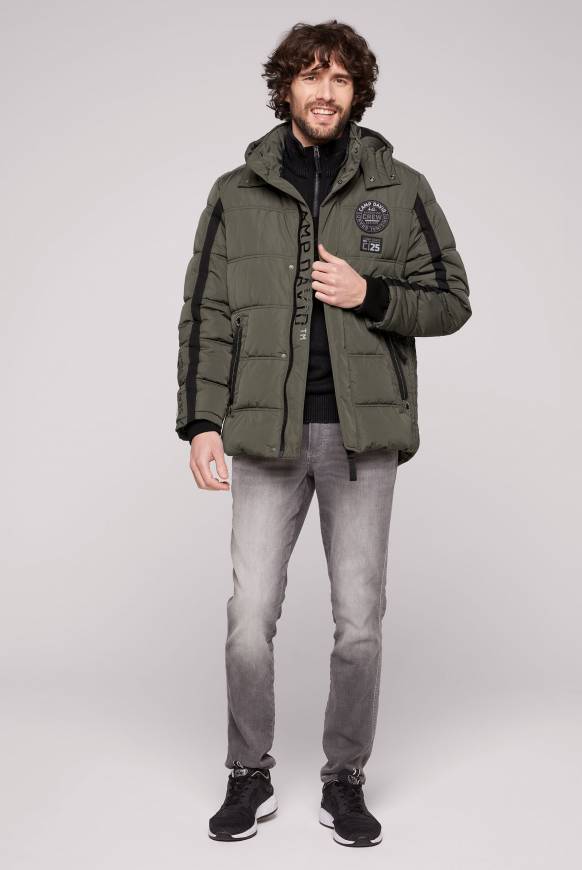 Soccx Lange Steppjacke mit Kapuze und Rücken-Artwork medium khaki Valentinstagsangebot