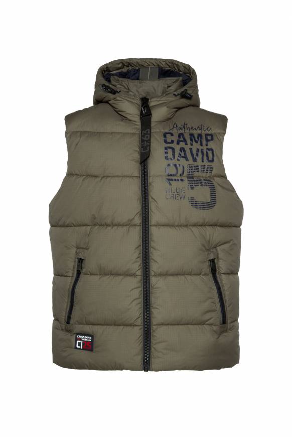 Soccx Steppweste mit Kapuze und Rücken-Print medium khaki Jubiläumsangebot