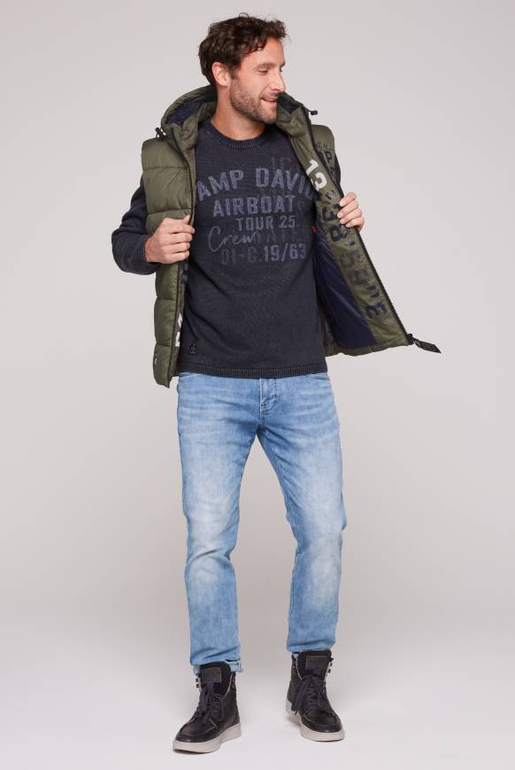 Soccx Steppweste mit Kapuze und Rücken-Print medium khaki Jubiläumsangebot