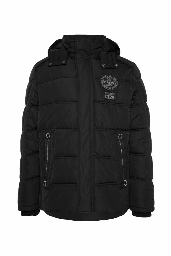 Soccx Lange Steppjacke mit Kapuze und Rücken-Artwork black Lagerräumung