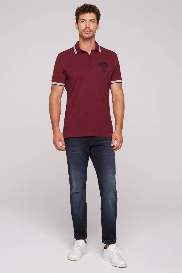 Soccx Meliertes Poloshirt mit Two-Tone-Details burgundy melange Tiefpreis
