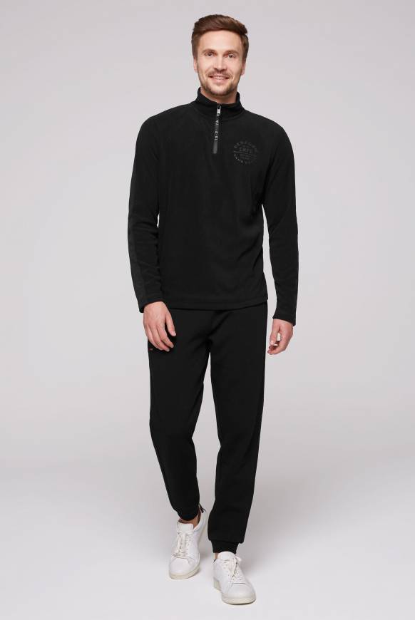 Soccx Troyer-Fleeceshirt mit Tapes und Prägedrucken black Black Friday Preise