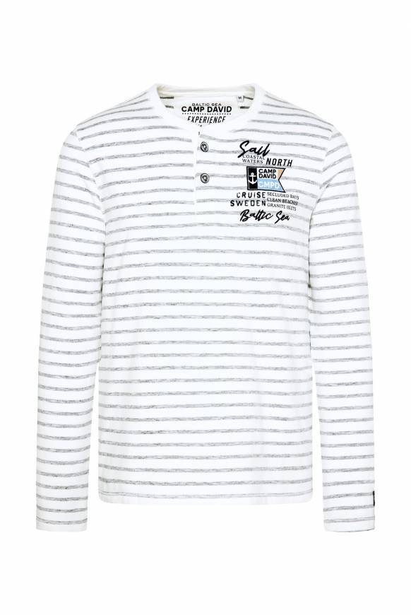 Soccx Gestreiftes Henley-Shirt mit Artwork opticwhite Im Verkauf