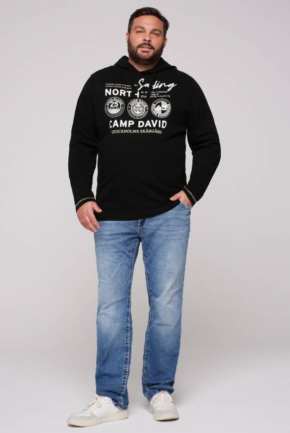 Soccx Langarmshirt mit Kapuze und Print black zollfrei