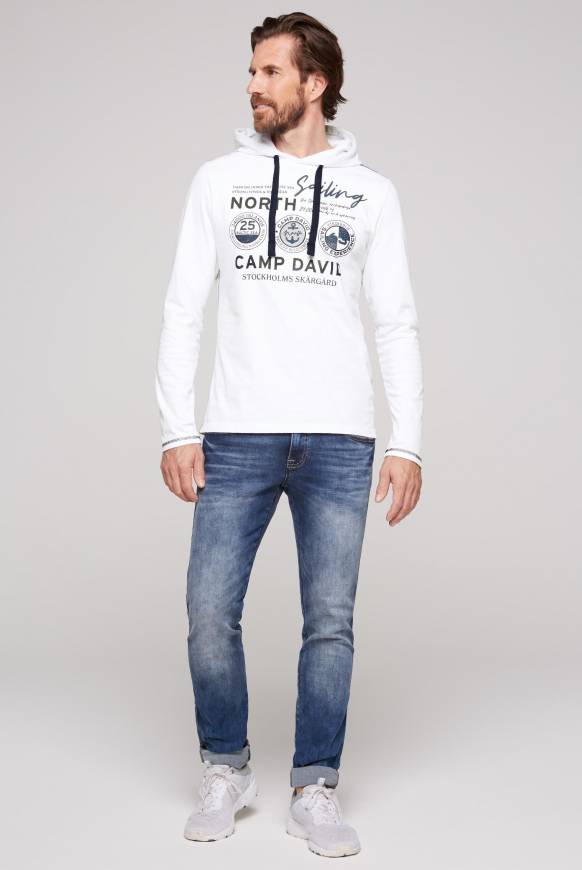 Soccx Langarmshirt mit Kapuze und Print opticwhite 50% Rabatt für begrenzte Zeit