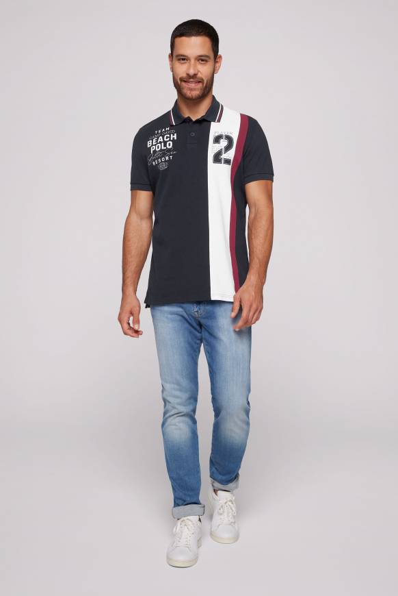 Soccx Pikee-Polo mit Color-Blocking und Artwork blue navy Online