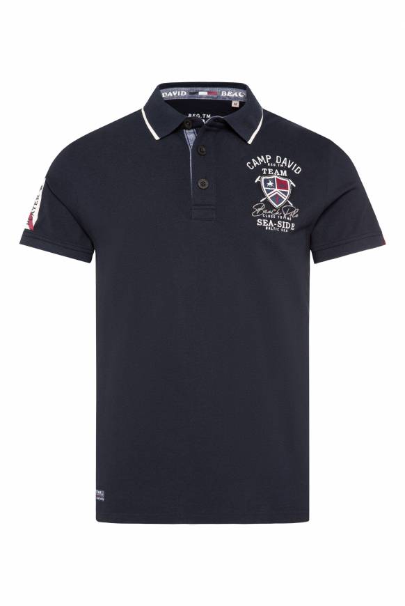 Soccx Pikee-Polo mit Label Patches und Stickereien blue navy Verkauf