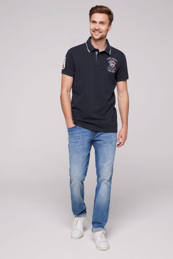 Soccx Pikee-Polo mit Label Patches und Stickereien blue navy Verkauf
