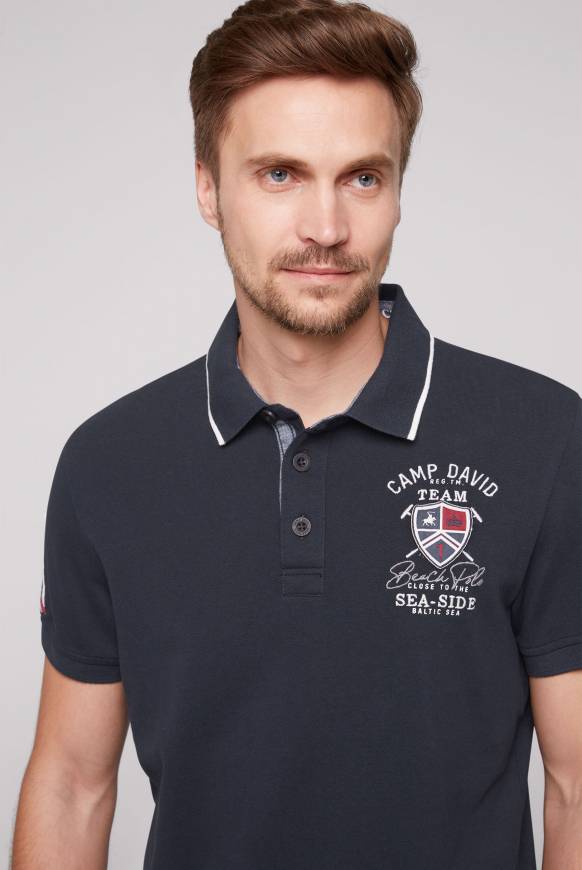 Soccx Pikee-Polo mit Label Patches und Stickereien blue navy Verkauf