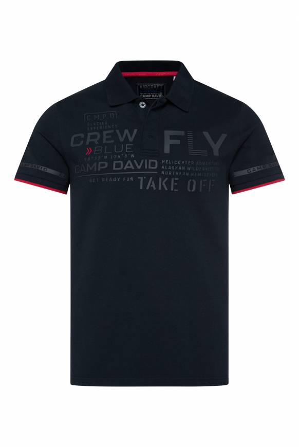 Soccx Pikee-Polo mit tonigem Rubber Artwork blue navy Günstiger Verkauf