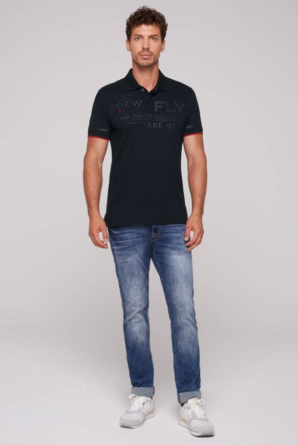 Soccx Pikee-Polo mit tonigem Rubber Artwork blue navy Günstiger Verkauf