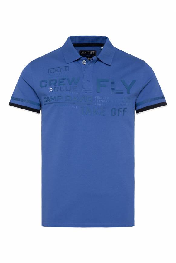 Soccx Pikee-Polo mit tonigem Rubber Artwork strong blue Fabrikverkauf