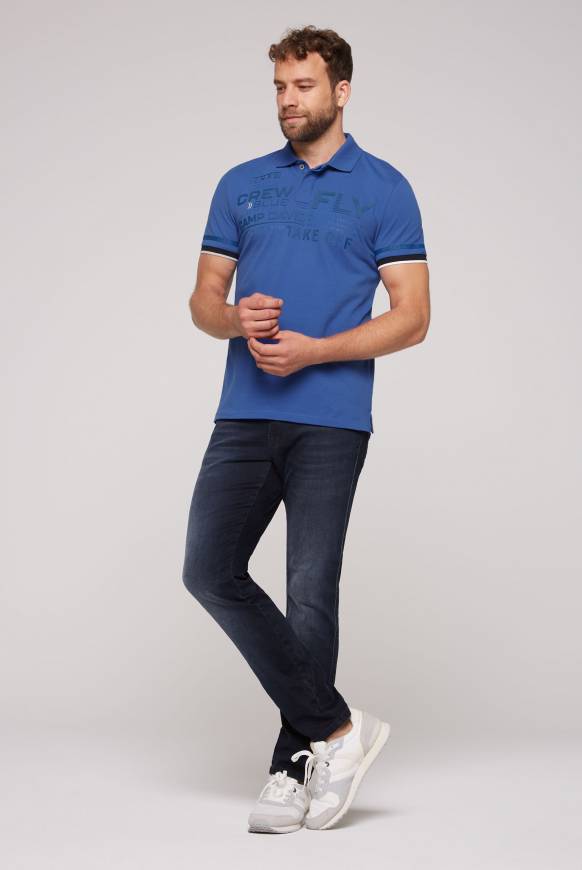 Soccx Pikee-Polo mit tonigem Rubber Artwork strong blue Fabrikverkauf