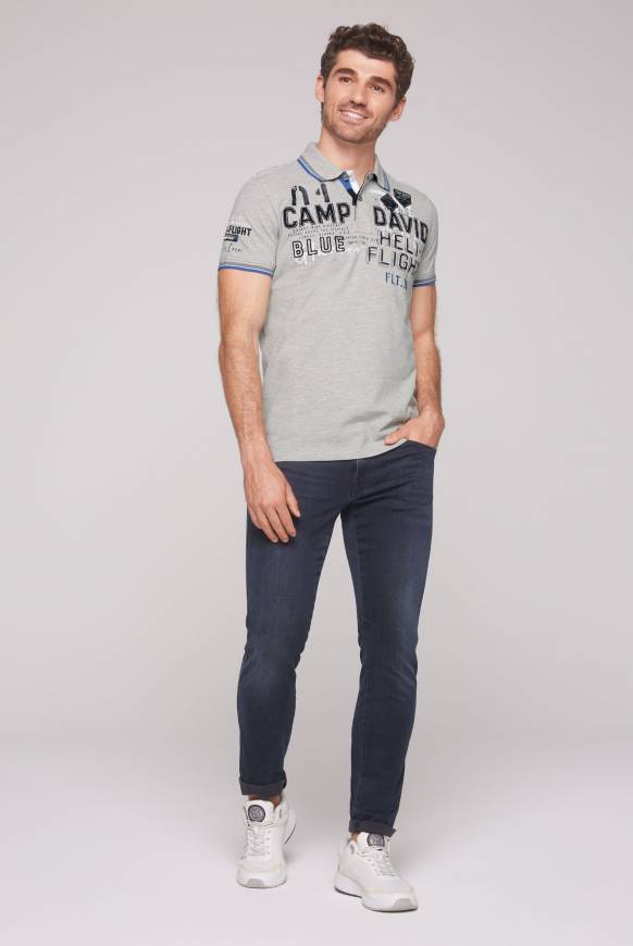 Soccx Pikee-Polo mit Label-Applikationen granite melange Kostenloser Versand