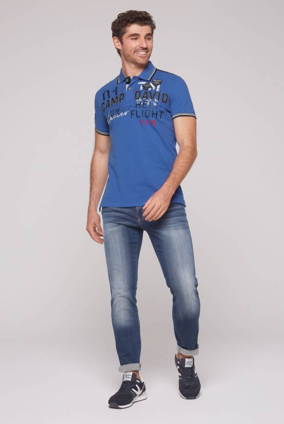 Soccx Pikee-Polo mit Label-Applikationen strong blue Fabrik Onlineshop