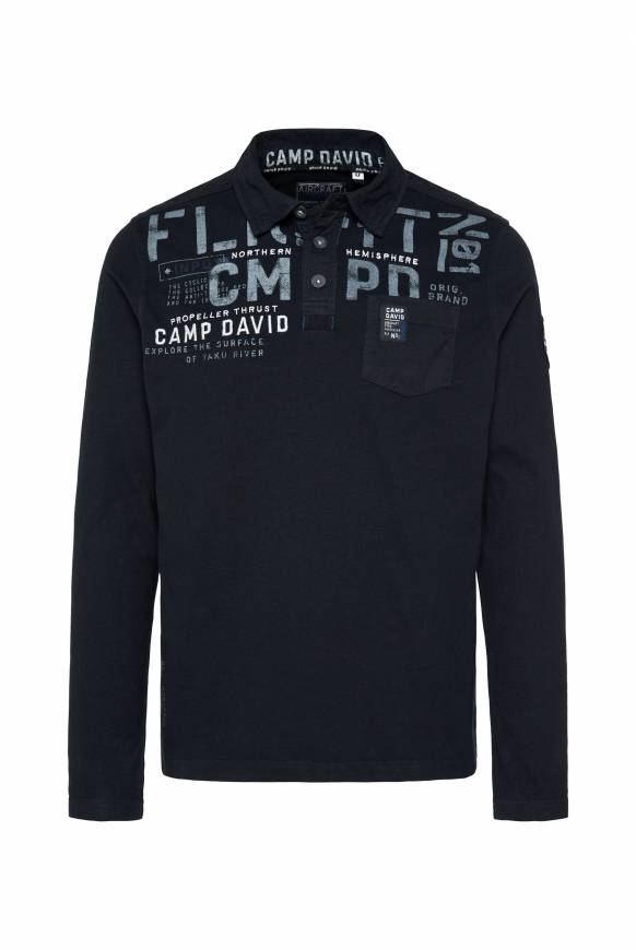 Soccx Longsleeve mit Polokragen und Artworks blue navy Fabrikpreis