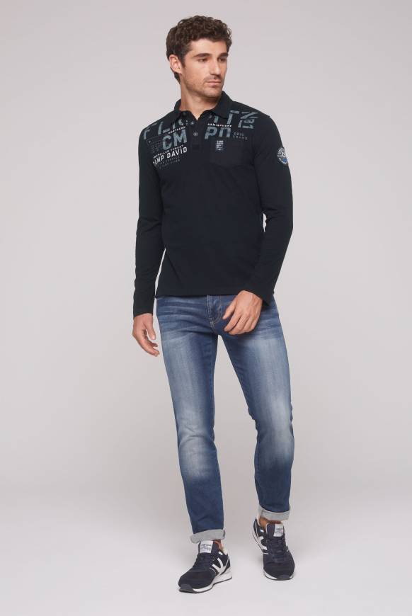 Soccx Longsleeve mit Polokragen und Artworks blue navy Fabrikpreis