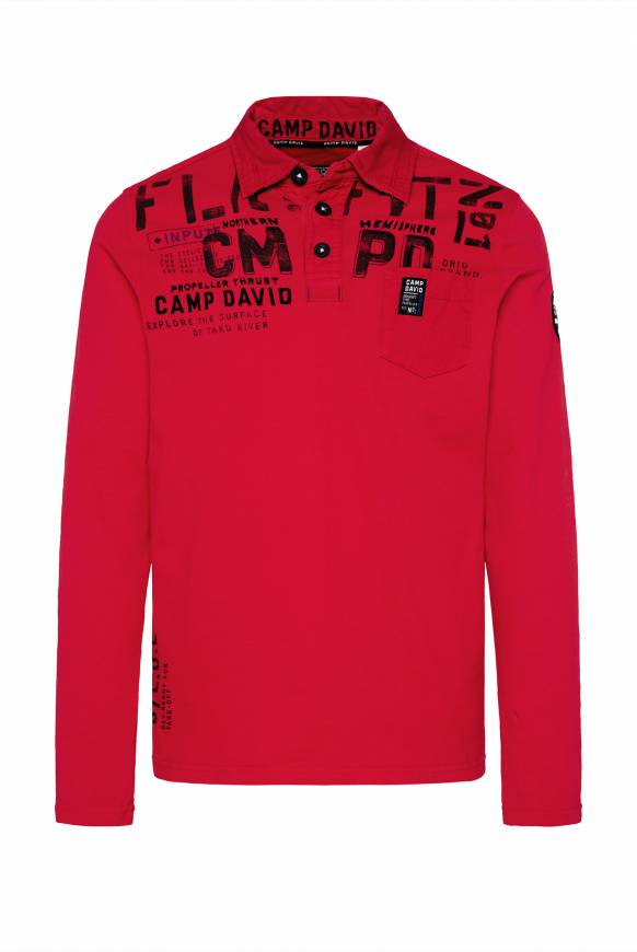 Soccx Longsleeve mit Polokragen und Artworks flight red Sonderangebot