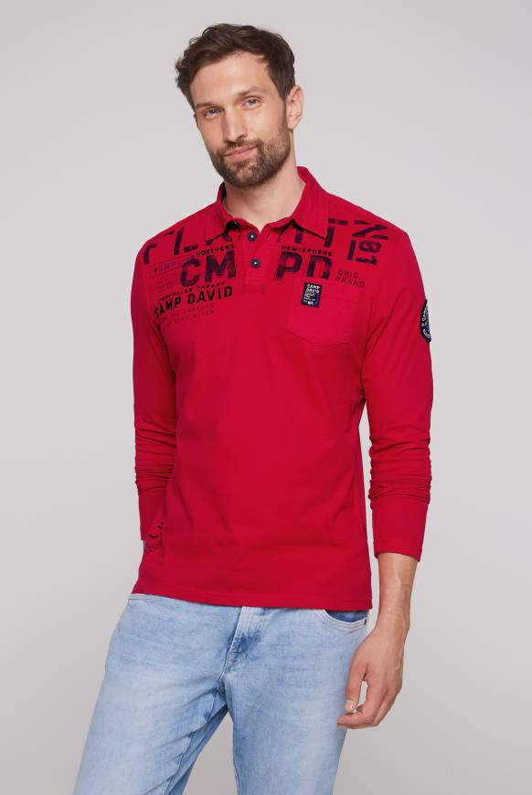 Soccx Longsleeve mit Polokragen und Artworks flight red Sonderangebot
