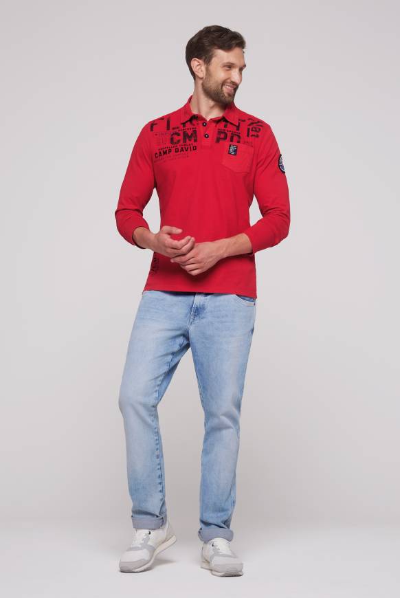 Soccx Longsleeve mit Polokragen und Artworks flight red Sonderangebot