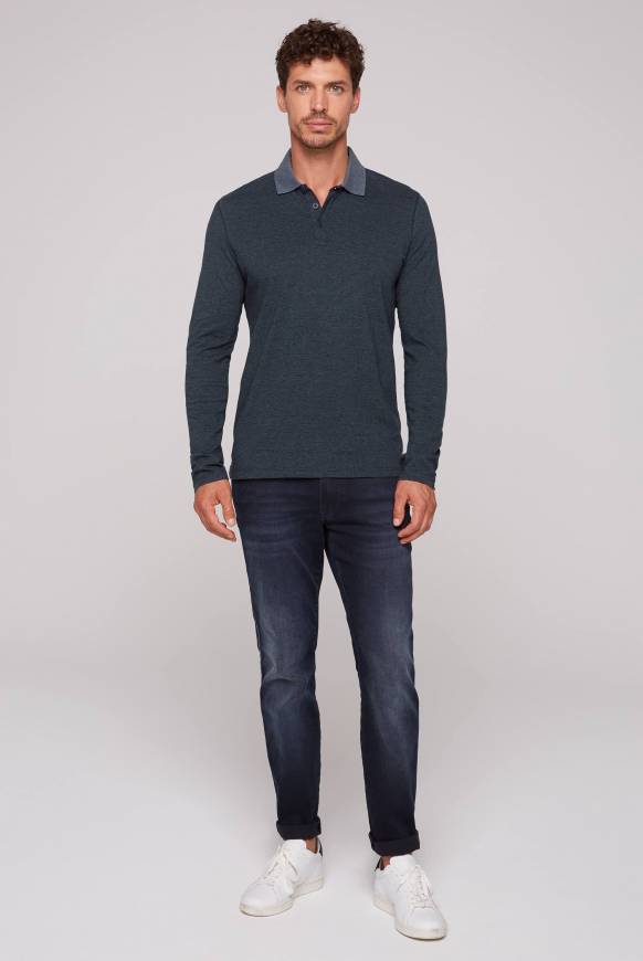 Soccx Langarmpolo mit feinem Streifen-Dessin blue navy Großer Ausverkauf