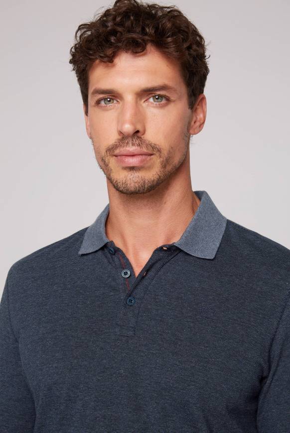 Soccx Langarmpolo mit feinem Streifen-Dessin blue navy Großer Ausverkauf