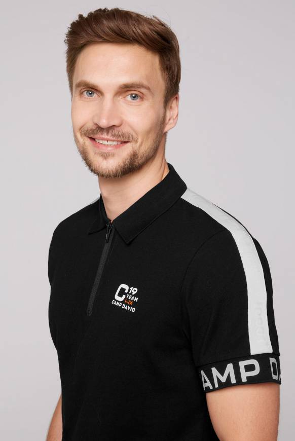 Soccx Poloshirt mit Zipper und reflektierenden Prints black Flash Sale
