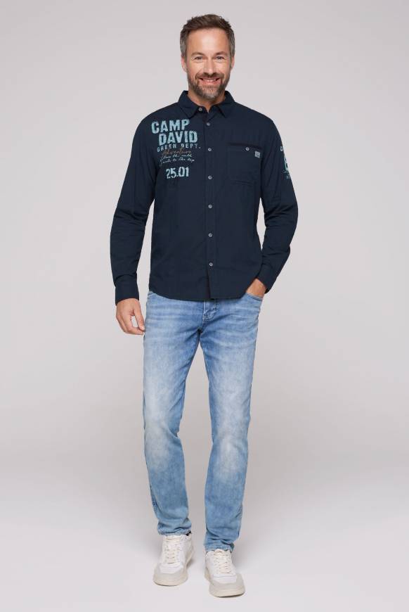 Soccx Langarmhemd mit Logo-Stickereien blue navy Jubiläumsangebot