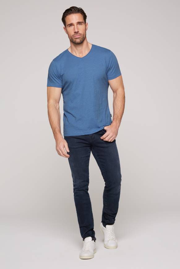 Soccx Basic T-Shirt V-Neck mit Used-Kante sky blue Großer Ausverkauf