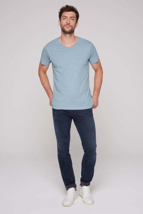 Soccx Basic T-Shirt V-Neck mit Used-Kante new blue Begrenztes Angebot