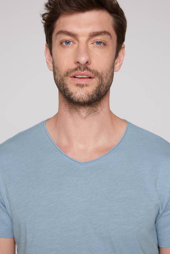 Soccx Basic T-Shirt V-Neck mit Used-Kante new blue Begrenztes Angebot