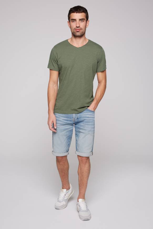 Soccx Basic T-Shirt V-Neck mit Used-Kante green olive Exklusivangebot