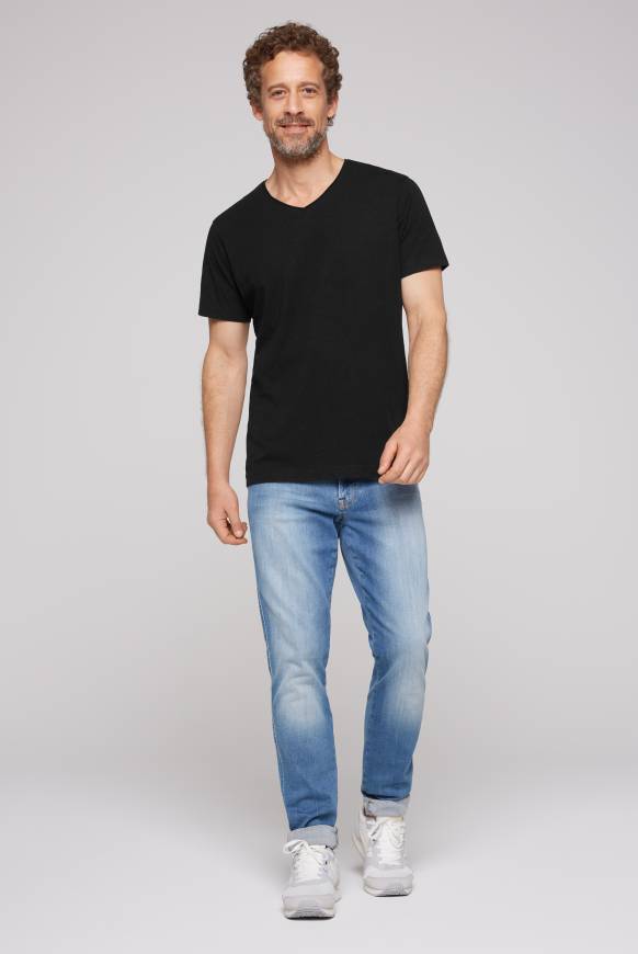 Soccx Basic T-Shirt V-Neck mit Used-Kante black Preisnachlass