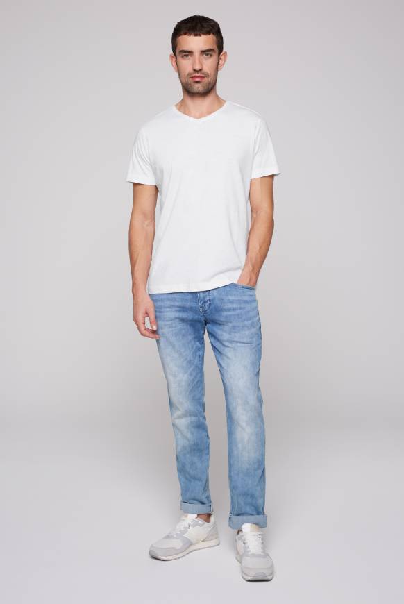 Soccx Basic T-Shirt V-Neck mit Used-Kante opticwhite Weihnachtsangebot