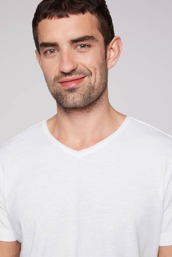Soccx Basic T-Shirt V-Neck mit Used-Kante opticwhite Weihnachtsangebot