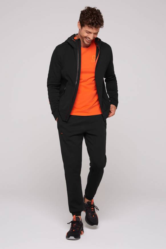 Soccx Kapuzensweatjacke im Materialmix mit Rubber Prints black Bis zu 50% Rabatt