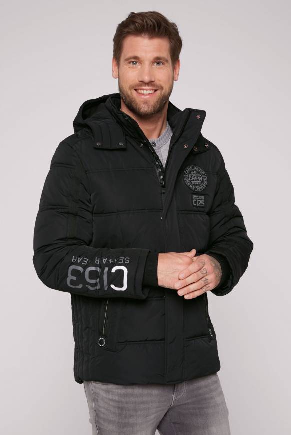 Soccx Lange Steppjacke mit Kapuze und Rücken-Artwork black Weihnachtsangebot