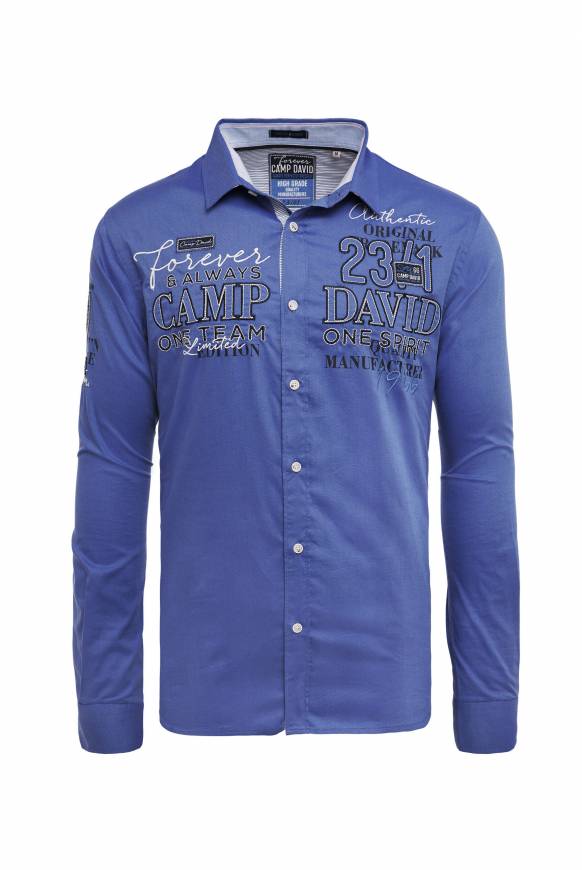 Soccx Hemd mit Dobby-Struktur und Artworks denim blue Kostenlose Rückgabe