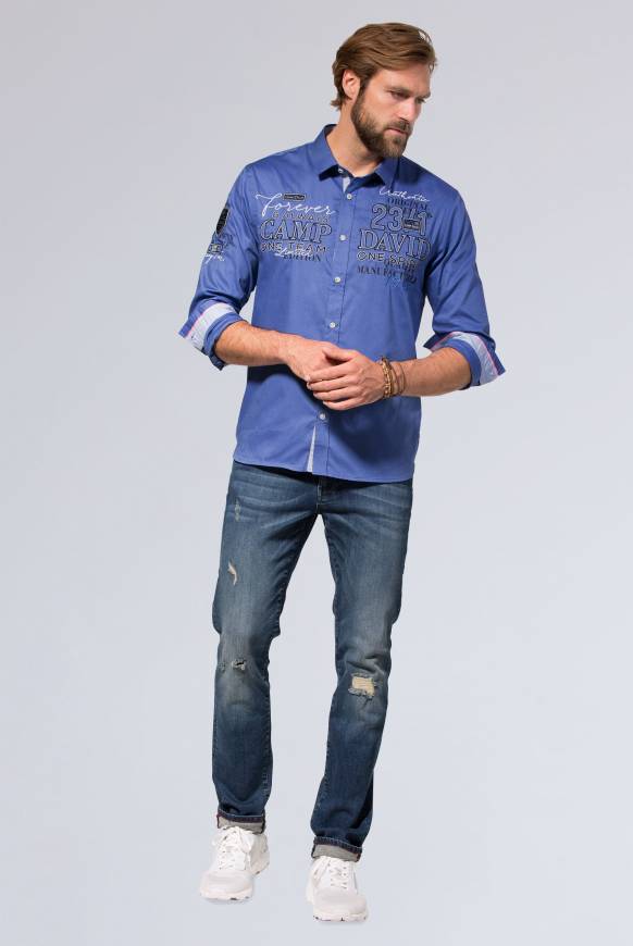Soccx Hemd mit Dobby-Struktur und Artworks denim blue Kostenlose Rückgabe