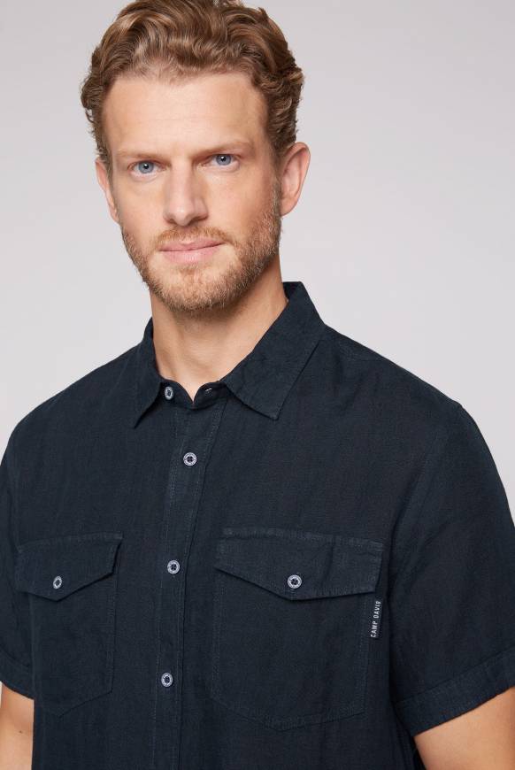 Soccx Leinenhemd mit Klappentaschen blue navy Neueste Stile
