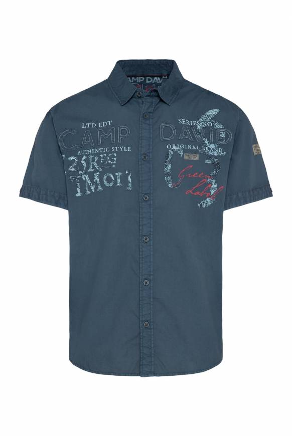 Soccx Leichtes Kurzarmhemd mit Label-Applikationen lazy blue Sonderangebot der Fabrik