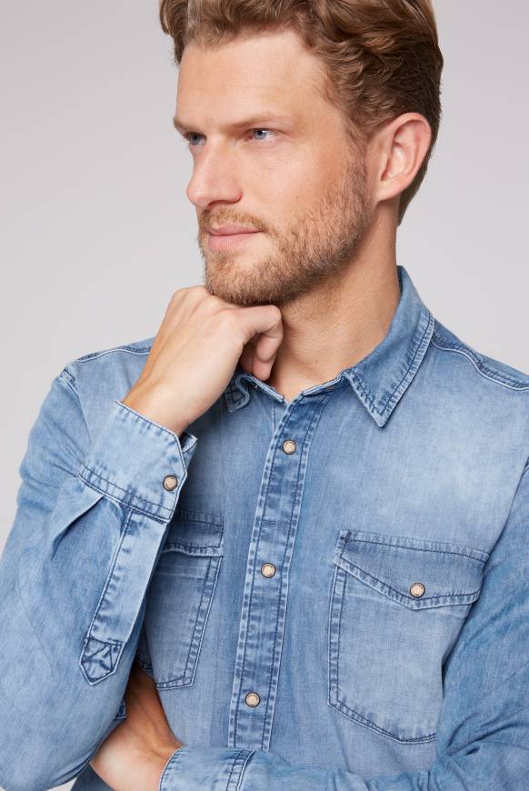 Soccx Hemd aus Denim Regular Fit light blue bleached Discount Store für neue Produkte
