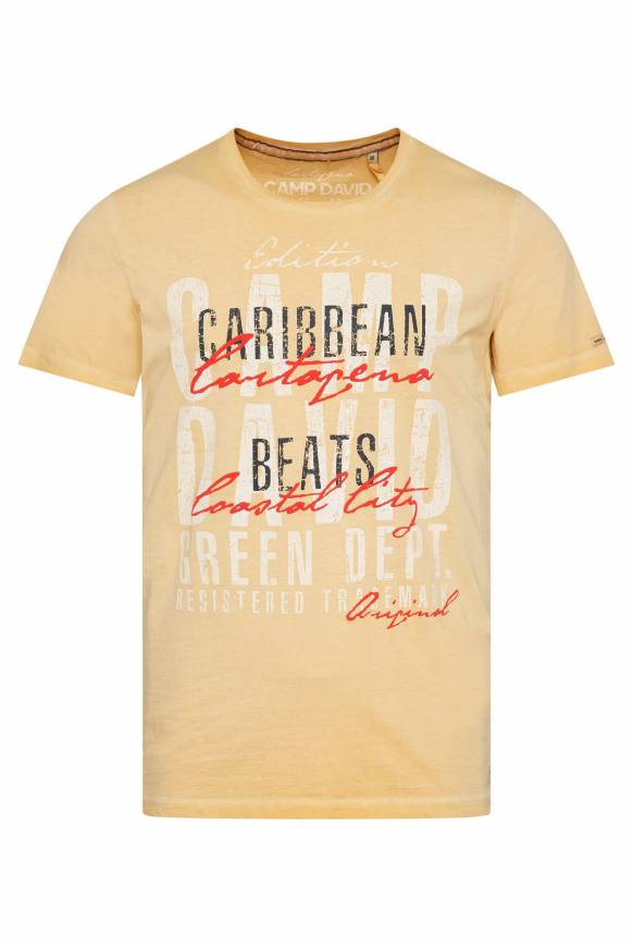 Soccx Rundhalsshirt mit Wording Print warm sun Outlet