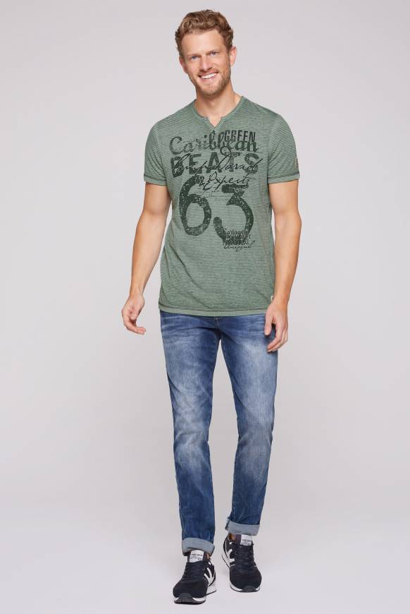 Soccx Streifenshirt mit Vintage Print green beat Auslauf
