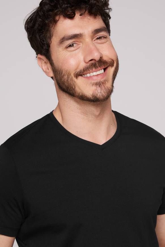 Soccx Basic T-Shirt mit V-Neck, Doppelpack black / black Fabrikverkauf